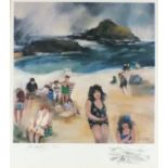 * Gill WATKISS (b.1938), Coloured limited edition print, 'Bathers Marazion', with pencil drawing