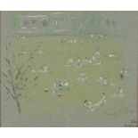* Donald HUGHES (1881-1970), Pastel on coloured paper, Figures relaxing in a park - 'Students in