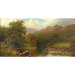 John KINCAID, (Late 19th Century English School), Oil on canvas, River valley below the hills,