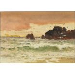 Arthur SUKER (1857-1940), Watercolour, 'Low Water near Land's End', Signed with initials, 15" x