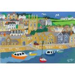 Richard LODEY (b.1950), Acrylic/gouache on card, 'St Ives' - along the quay, Signed with initials,