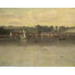 Georgina De L'AUBINIERE (1848-1930), Oil on canvas, Flushing on the River Fal, Signed, 282 x 36" (