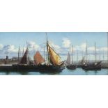 Oil on panel, Plymouth fishing boats in harbour, signed with monogramme, Framed & glazed, 5.5" x