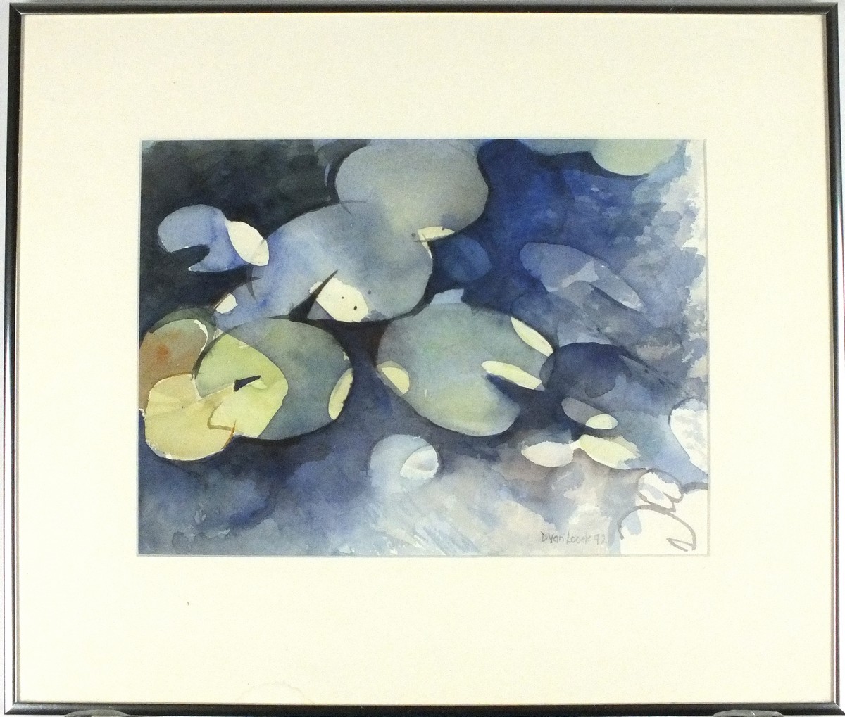 * Diana Van LOOCK (b.1936), Watercolour, 'Shadows on Lily leaves', Inscribed on label, Signed & - Image 2 of 2