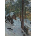 20th Century English School, Pastel, Snow in a pine forest, 20.25" x 14.752 (51.4cm x 37.5cm)