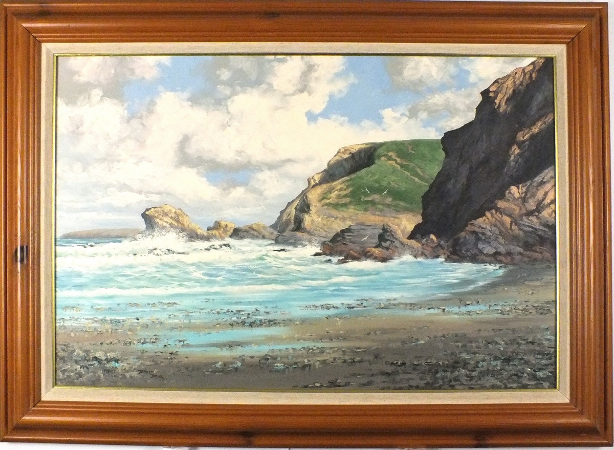 * David DYER (1947-2006), Oil on canvas, Incoming tide on the Cornish Coast, Signed, 19.5" x 29. - Image 2 of 2