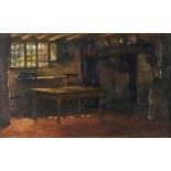 N* O* FARMSWORTH, (20th Century English School), Oil on panel, A cottage interior, Signed, 4" x 6.5"