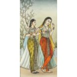 Two Mughal paintings on ivory, Court Scenes & beautiful maidens, 6.25" x 3.75" (16cm x 9.5cm) (