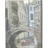 DOLBAIN?, Pencil & wash, Footbridge on a side canal Venice, Signed, 3" x 2.25" (7.6cm x 5.7cm)