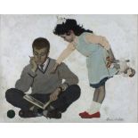 Paul ARÉNE (1929-?), Gouache, Daddy's Little Helper, Signed, 16.5" x 20.75" (42cm x 52.7cm), Note: