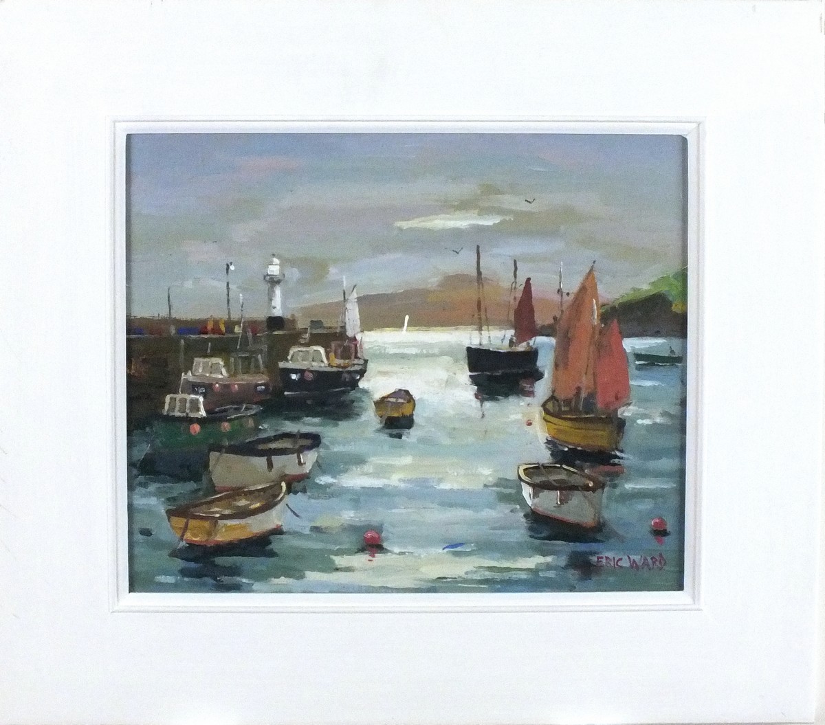 Eric WARD (b.1945), Oil on board, 'Into the Sun at St Ives Harbour', Inscribed on label to verso, - Image 2 of 2