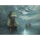 Alfred de BREANSKI (1852-1928), Oil on canvas, 'In the silence of the Night' - shipping before a