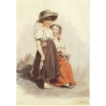 P. F. J. ?, Early 19th Century English School, Watercolour, The Sisters, Signed with indistinct