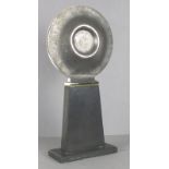 * Peter WARD (1932-2003), A unique Sculpture cast in Stainless steel with slate base, 'Disc 2000',