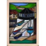 Jenny BARKER (b.1951), A copper foil & leaded glass panel 'Round House Sennen Cove', 15.5" x 10.