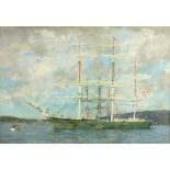 Henry Scott TUKE (1858-1929), Oil on canvas, The green ship 'Miltiades' at anchor in Falmouth, Circa