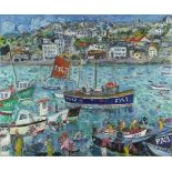 * Linda WEIR (b.1949), Oil on linen canvas, 'High Days & Holidays St Ives Harbour', Inscribed &