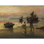 W* RICHARDS, (Late 19th Century English School), Oil on canvas, board, Taking home the catch -