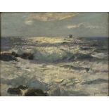 Julius OLSSON (1864-1942), Oil on panel, Violet surf - sparkling sunlight on a gentle sea, Signed,