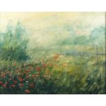 * David WESTON (b.1942), Oil on board, Battle of the Flowers - meadow landscape, Signed & dated