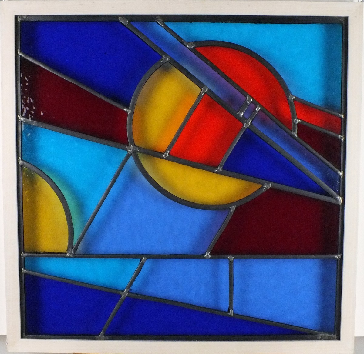 Jenny BARKER (b.1951), A leaded glass panel 'Sunrise', Framed, 20" x 20" (50.8cm x 50.8cm)