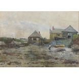 John Mallard BROMLEY (1858-1939), Watercolour, Fisherman & boats on the slip Cornwall, Signed, 9.25"