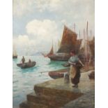 Henry MARTIN (1835-1908), Oil on canvas, Waiting for the boats to return, Signed, 15.5" x 11.5" (