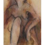 * Ges WILSON (b.1954), Mixed media on card, 'Bronzed' - Study of a seated female nude, Inscribed