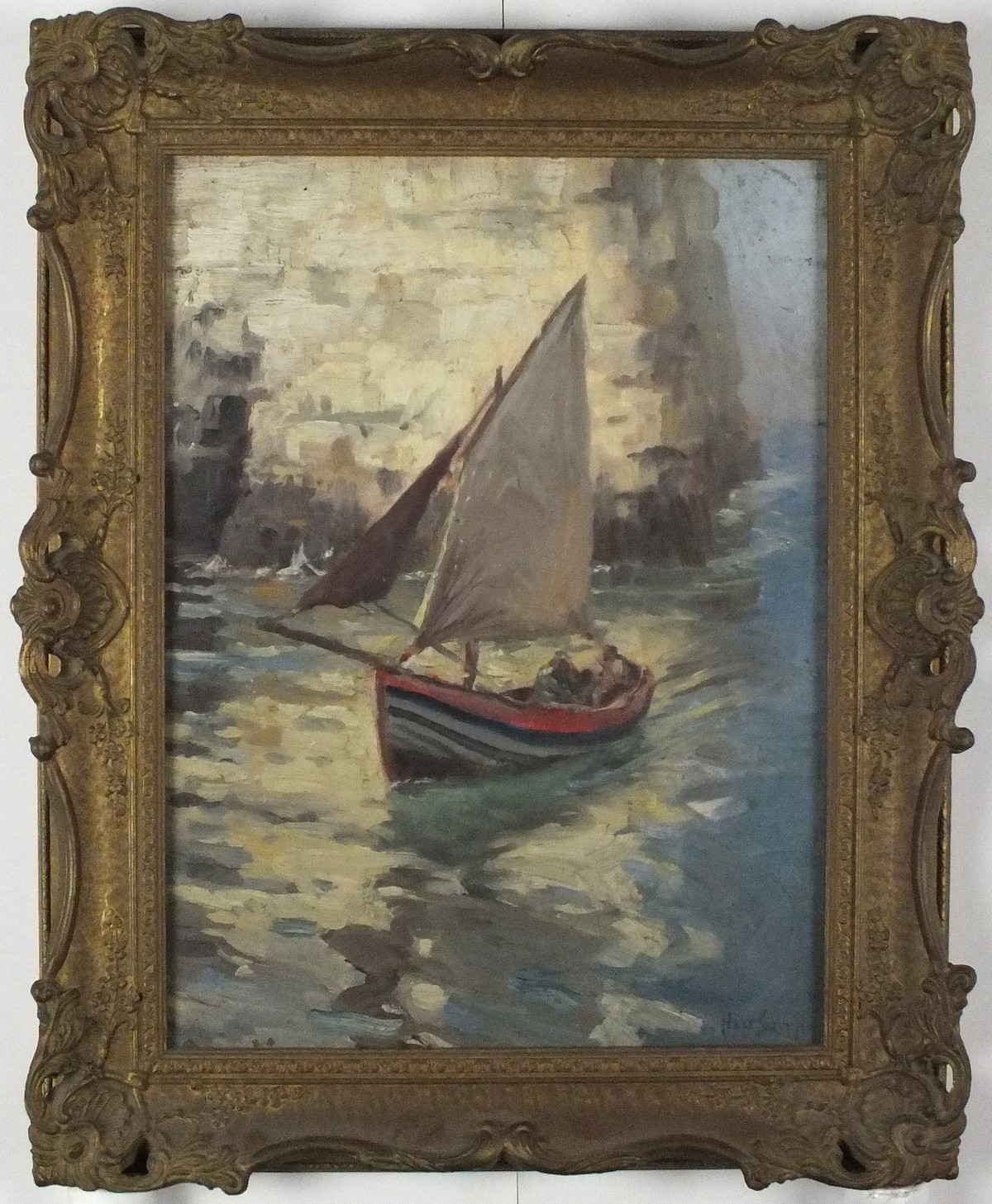 Hely Augustus Morton SMITH (1861-1941), Oil on canvas board, 'Rounding the Harbour Wall', Signed, - Image 2 of 2