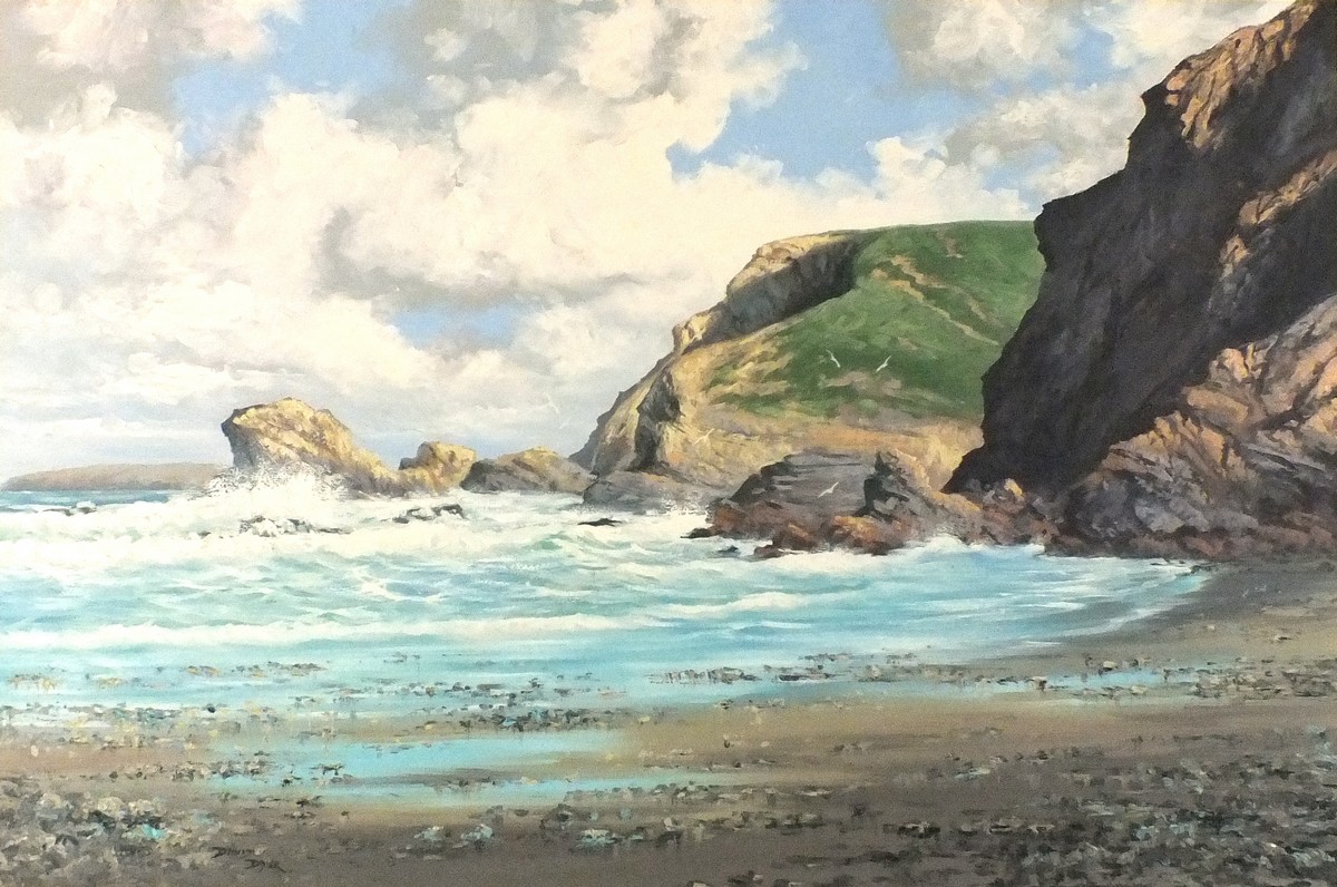 * David DYER (1947-2006), Oil on canvas, Incoming tide on the Cornish Coast, Signed, 19.5" x 29.