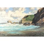 * David DYER (1947-2006), Oil on canvas, Incoming tide on the Cornish Coast, Signed, 19.5" x 29.