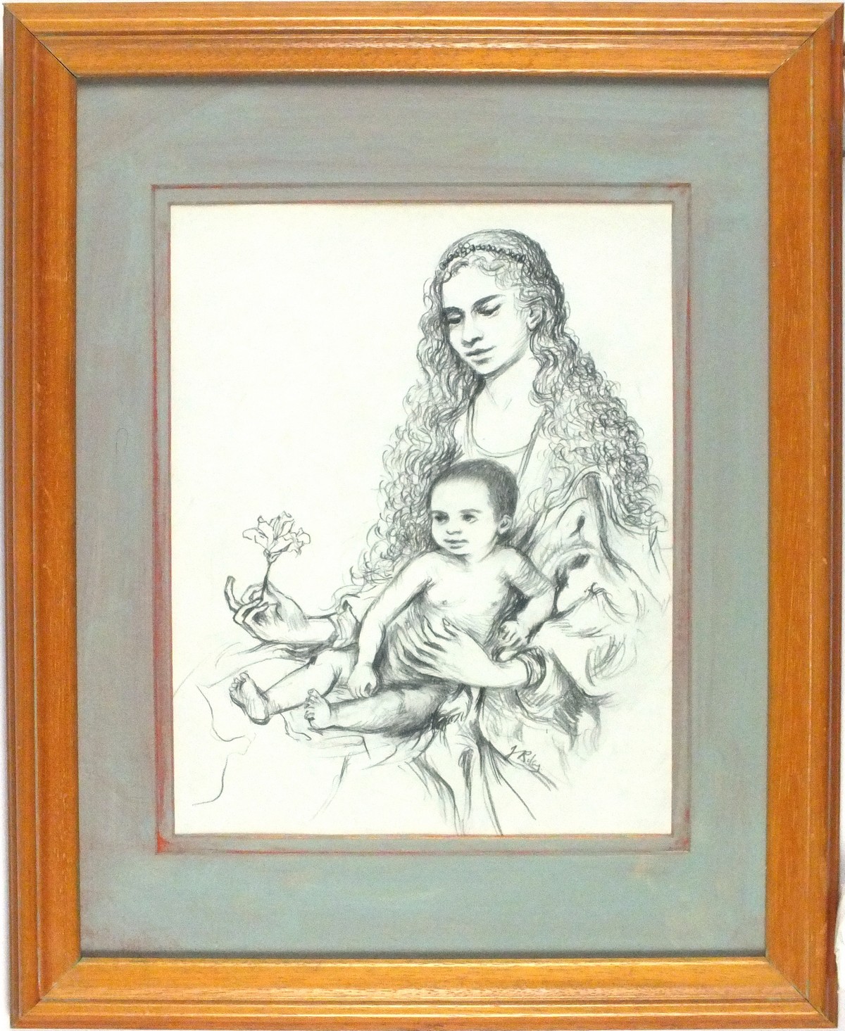 Joan RILEY (1920-2015), Pen & Indian ink drawing, Mother & child, Signed, 9.5" x 7.75" (24.1cm x