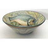 Adrian J. BROUGH (b.1962), An earthenware Bowl the interior decorated a fish within wrack. The
