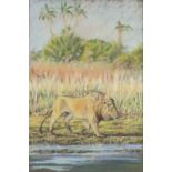 Julie CARTER (b.1966), (aka Julie Boddy), Pastel, Lion at the Oasis, Signed, 23.75" x 16" (60.3cm