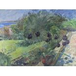 Pat ALGAR (1939-2013), Oil on canvas, Tulips on the terrace Marazion, Bears artist's studio stamp,