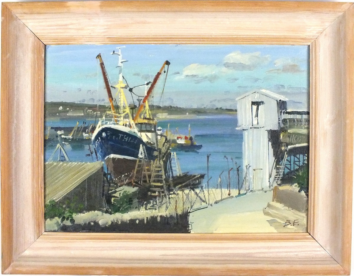 * Bernard EVANS (1929-2014), Oil on canvas, 'Newlyn Slip', Inscribed, signed & dated 1991 to - Image 2 of 3