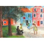 Joan RILEY (1920-2015), Pastel, 'Playing on Burano Venice' - children in the street, Inscribed to
