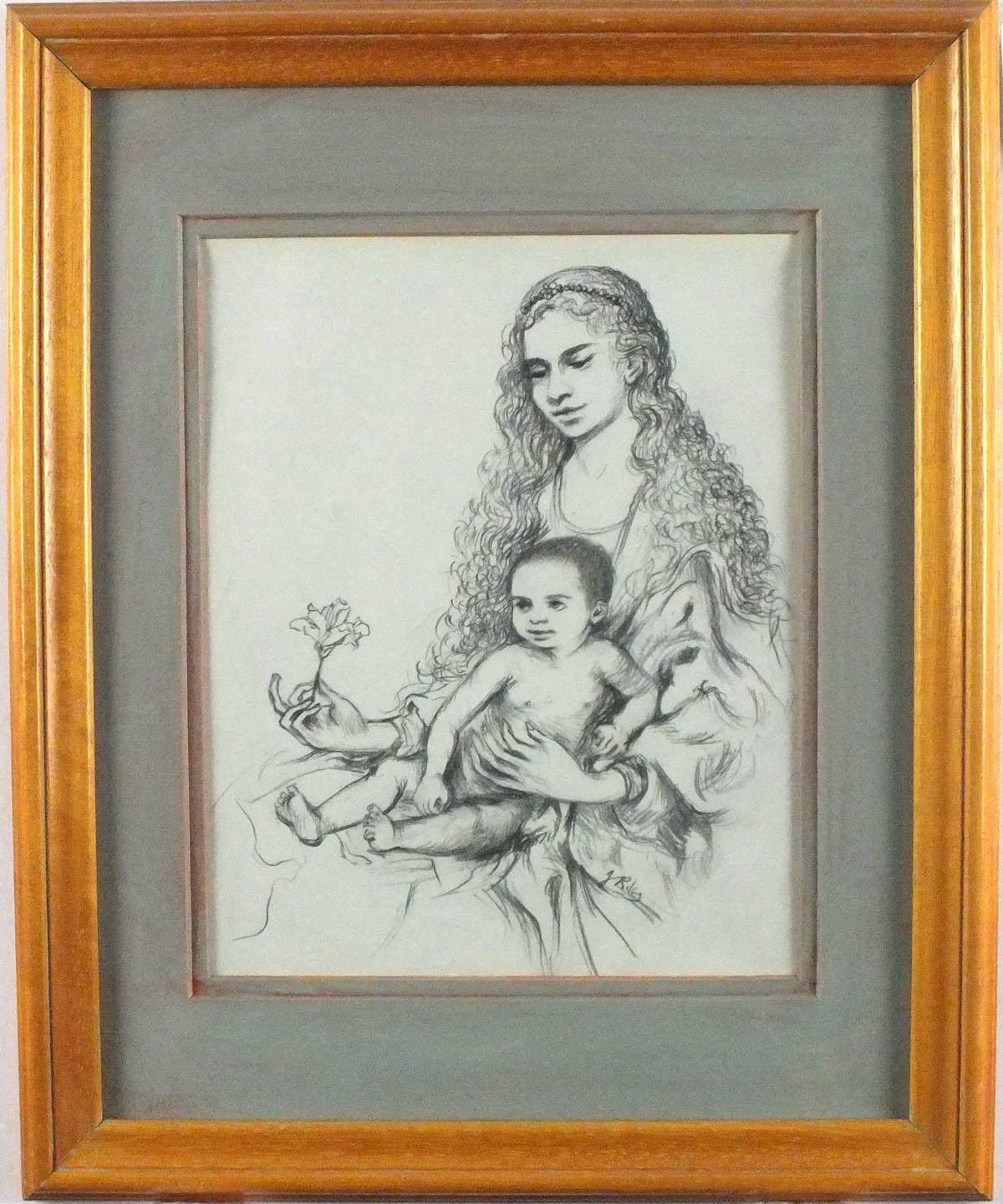 Joan RILEY (1920-2015), Pen & Indian ink drawing, Mother & child, Signed, 9.5" x 7.75" (24.1cm x - Image 2 of 2