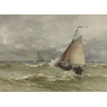 Johannes Matthys LION (1856-1899), Watercolour, Scheveningen fishing boat under full sail, Signed,