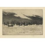 Col. Robert Charles GOFF (1837-1922), Etching dry point, Fishing fleet offshore, Signed in pencil,