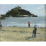 Ken HOWARD (b.1932), Oil on canvas board, 'Low Tide Marazion I', Inscribed to verso, Signed, 9.5"