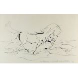 * Sven BERLIN (1911-1999), Black ink drawing, Horse galloping in the surf, Signed & dated (19)74,