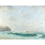 * Hugh E. RIDGE (1899-1976), Oil on canvas, Incoming tide - with distant lighthouse & shipping,