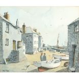 * Hugh E. RIDGE (1899-1976), Watercolour, gouache & ink, The Wharfside St Ives Cornwall, Signed,