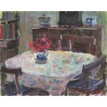 * Prue SAPP (1928-2013), Oil on board, The dining room, Signed, Unframed, 8" x 10" (20.3cm x 25.