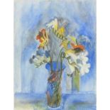 Tina DAY, Pair of watercolours, Vases of freesias, Signed with initials, 15" x 11" (38cm x 28cm)