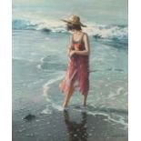 * Nicholas St John ROSSE (b.1945), Oil on canvas, Cooling waters - young woman paddling on a