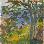 Pat ALGAR (1939-2013), Oil on board, A corner of the garden in summer, Signed, Unframed, 8" x 8" (