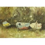 * Gordon COUCH (b.1944), Watercolour, Three boats on a grassy bank Mevagissey, Signed & dated (19)