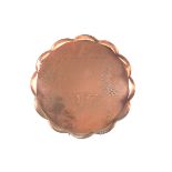 J & F. Pool (Hayle), Copper Tray of scalloped circular form decorated a Viking ship, Catalogue No: